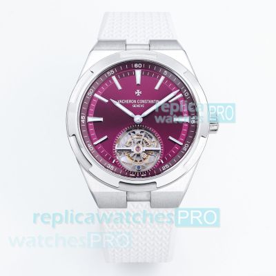 BBS Super Clone Vacheron Constantin Purple Dial Overseas Tourbillon White Rubber Strap Watch 